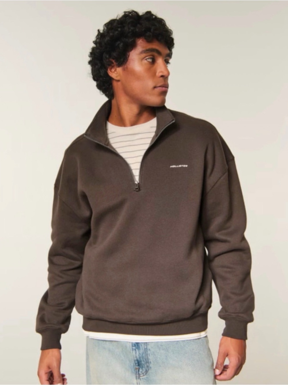 New Without Tags! Hollister Men's Half-Zip Pullover Sweater in Brown, size M